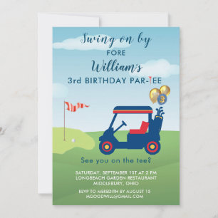 Charming Boy Golf Cart Par-tee 3rd Birthday  Invitation