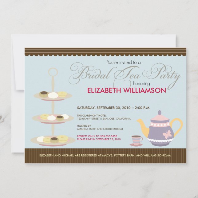 Charming Bridal Tea Party Invitation (blue) (Front)