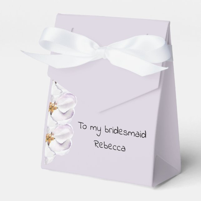 Charming bridesmaids gift, light purple with name favour box (Front Side)