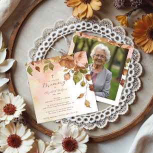 Charming Brown Floral Watercolor Effect Funeral  Invitation