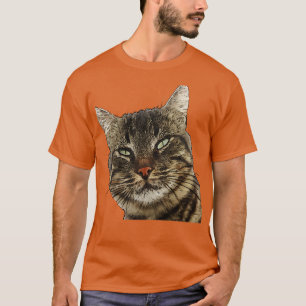 Charming Brown Tabby Cat Black Outline Art Cut Out T-Shirt