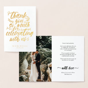 Charming Brush Script Thank You Wedding Photo Foil Card
