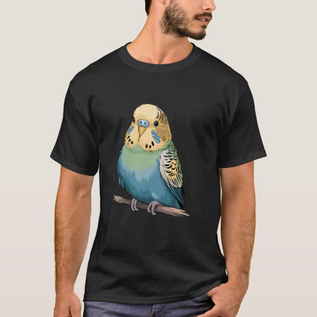 Charming Budgie Perched On A Branch T-Shirt (Front)