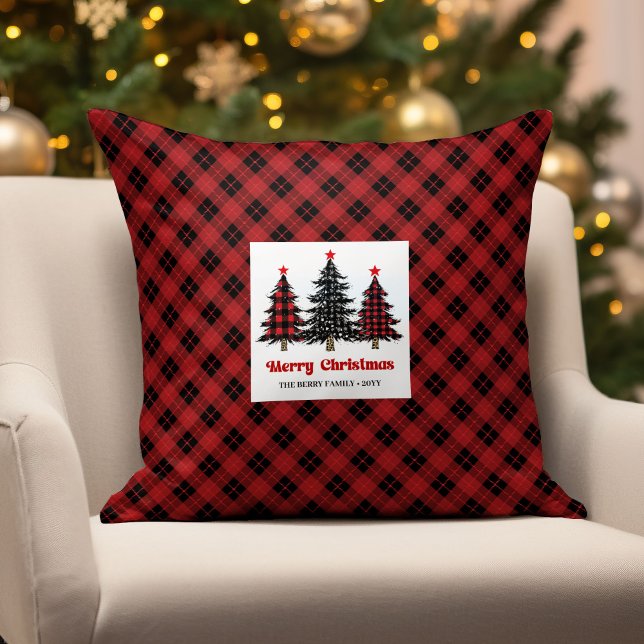 Charming Buffalo Check Christmas Trees Pillow (Charming Buffalo Check Christmas Trees Pillow)