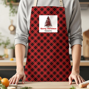 Charming Buffalo Plaid Tree Custom Name Christmas  Apron