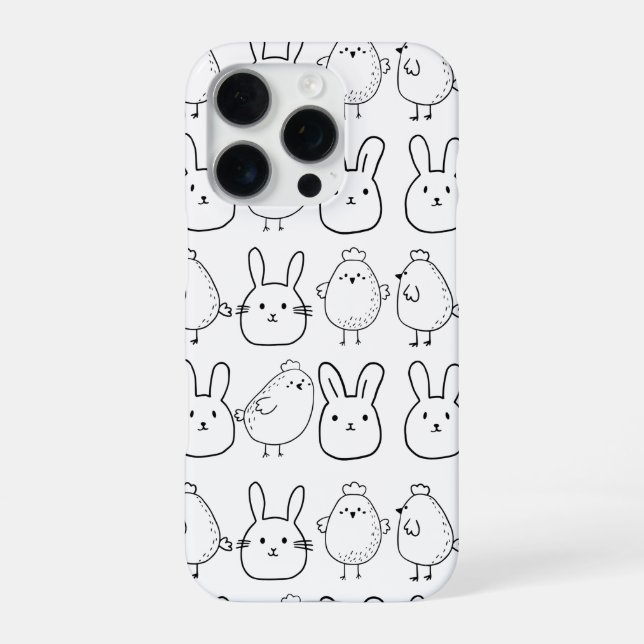 CHARMING BUNNIES AND CHICKS ILLUSTRATION   iPhone CASE (Back)