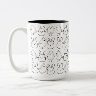 CHARMING BUNNIES AND CHICKS ILLUSTRATION Two-Tone COFFEE MUG