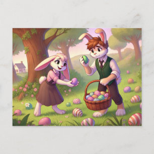 Charming Bunny Easter Egg Hunt Holiday Postcard