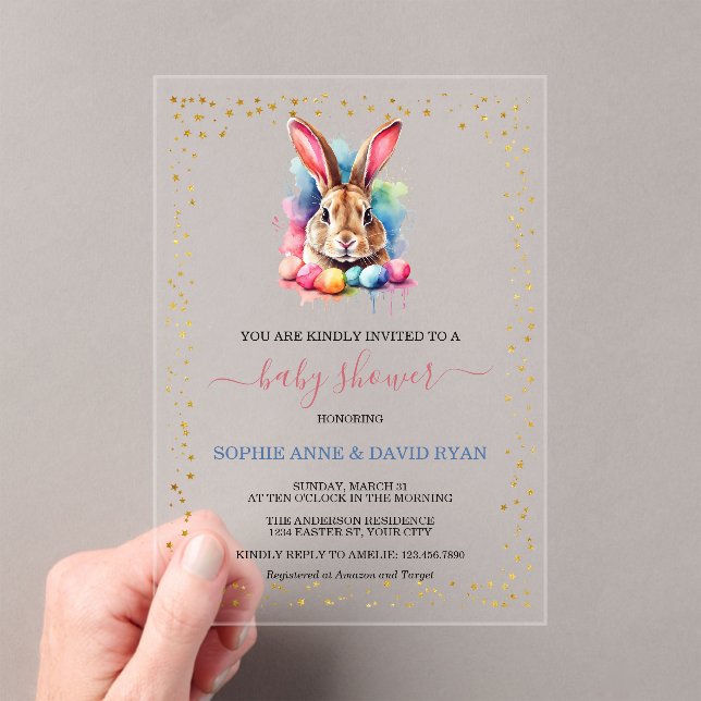 Charming Bunny Eggs Easter Baby Shower Acrylic Invitations (Insitu (Handheld))