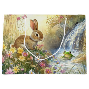 Charming Bunny & Frog Watercolour-style Large Gift Bag