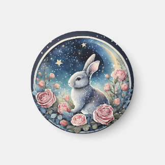 Charming Bunny in a Spring Meadow Under a Starry W Magnet