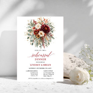 Charming Burgundy Eucalyptus Rehearsal Dinner Invitation