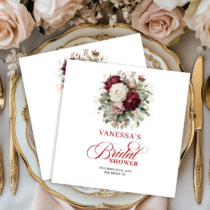 Charming Burgundy Floral Bridal Shower Napkins