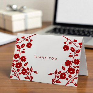 Charming Burgundy Folk Art Floral Thank You Custom Card