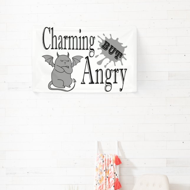 Charming but angry little devil cat funny quote banner (Insitu)