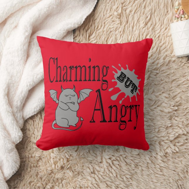 Charming but angry little devil cat funny quote cushion (Blanket)