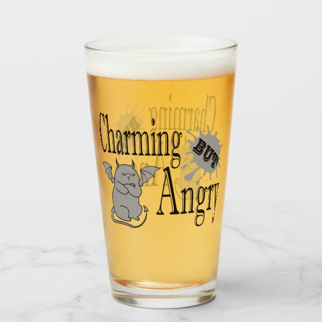 Charming but angry little devil cat funny quote glass (Front Filled)