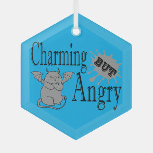 Charming but angry little devil cat funny quote glass tree decoration
