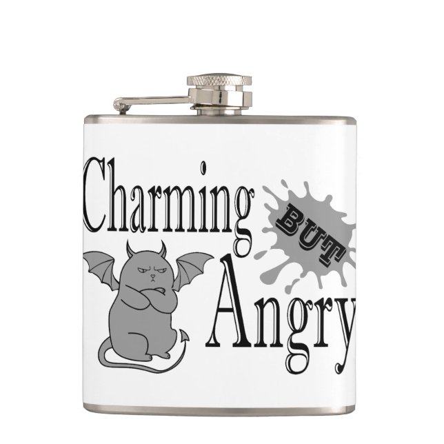 Charming but angry little devil cat funny quote hip flask (Front)