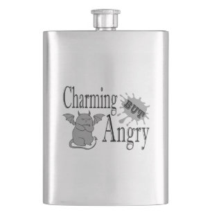Charming but angry little devil cat funny quote hip flask
