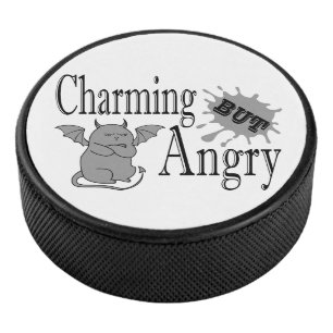 Charming but angry little devil cat funny quote hockey puck