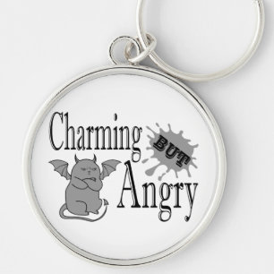 Charming but angry little devil cat funny quote key ring