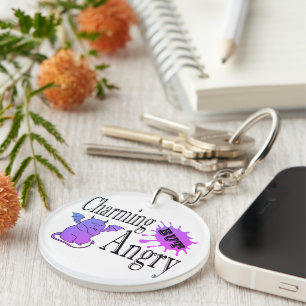 Charming but angry little devil cat funny quote key ring