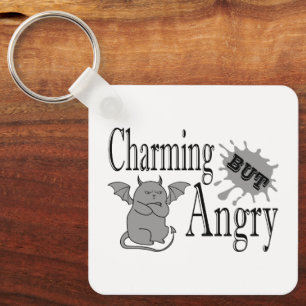 Charming but angry little devil cat funny quote key ring