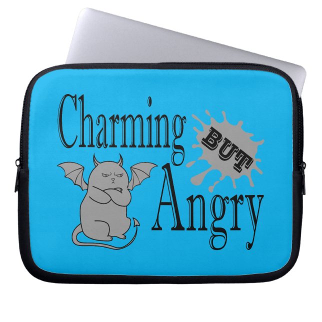 Charming but angry little devil cat funny quote laptop sleeve (Front)