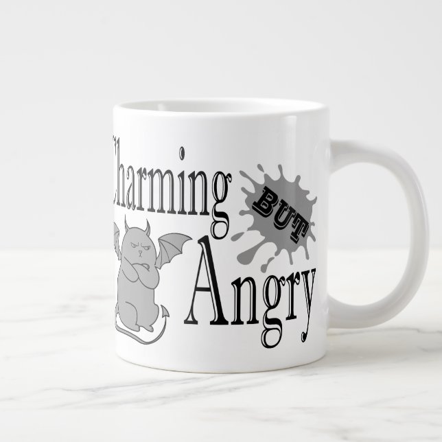 Charming but angry little devil cat funny quote large coffee mug (Right)