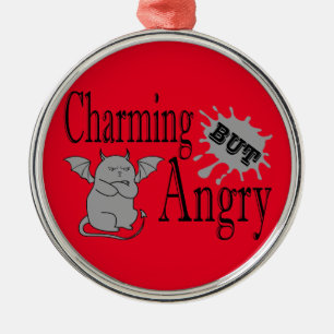 Charming but angry little devil cat funny quote metal tree decoration