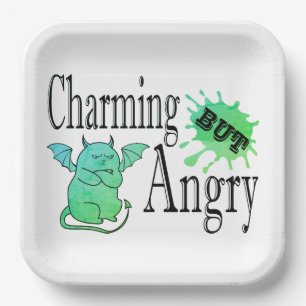 Charming but angry little devil cat funny quote paper plate
