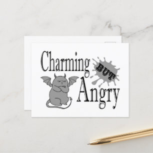 Charming but angry little devil cat funny quote postcard