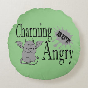 Charming but angry little devil cat funny quote round cushion