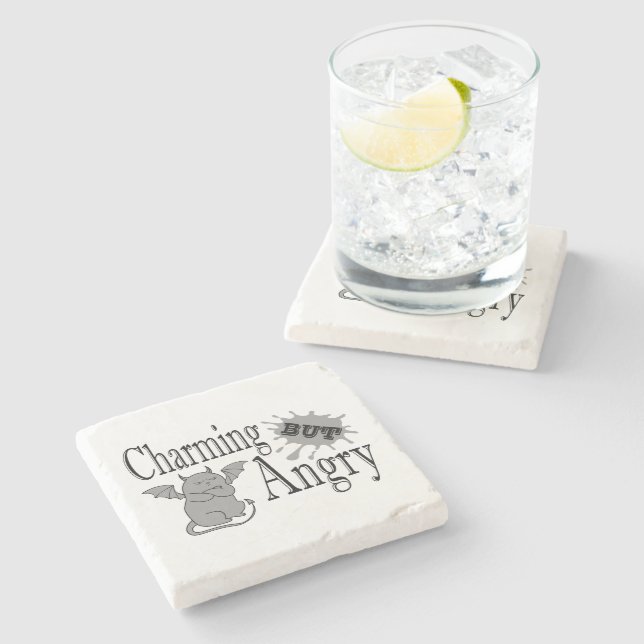 Charming but angry little devil cat funny quote stone coaster (Side)