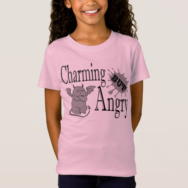 Charming but angry little devil cat funny quote T-Shirt (Front)