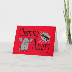 Charming but angry little devil cat funny quote thank you card