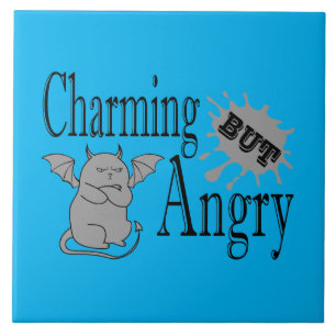Charming but angry little devil cat funny quote tile