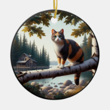 Charming Calico Cat Rustic Scene 