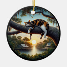 Charming Calico Cat Rustic Scene 
