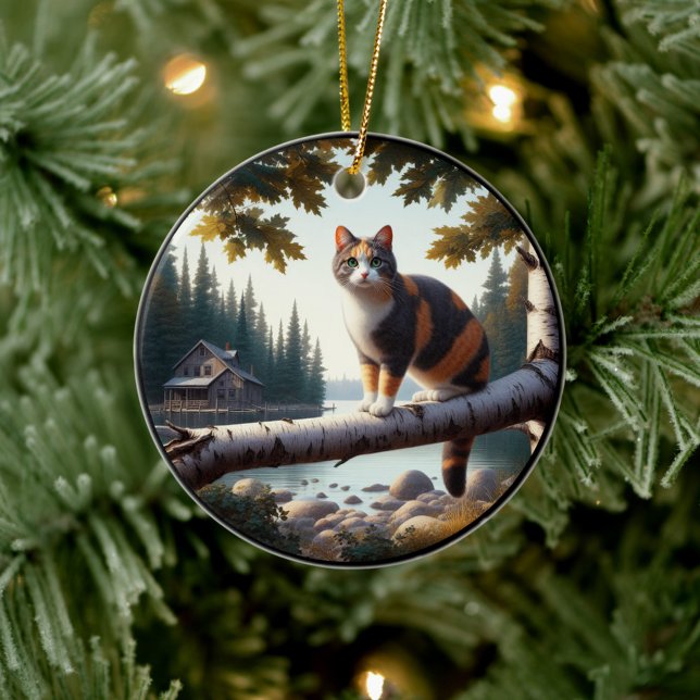 Charming Calico Cat Rustic Scene  Ceramic Tree Decoration (Creator Uploaded)