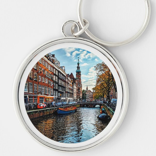 Charming Canal Scene in Amsterdam Key Ring (Front)