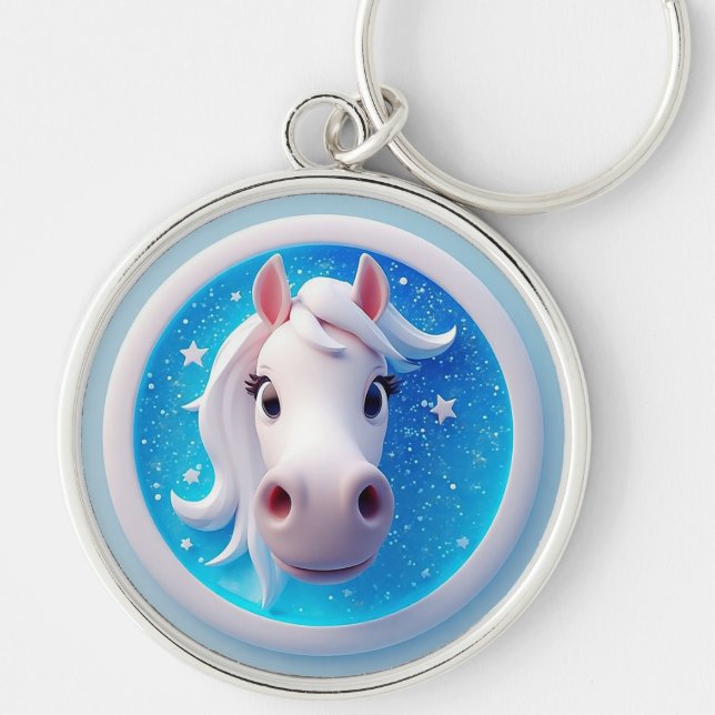 Charming Cartoon Horse Portrait With Stars Key Ring (Front)