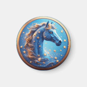 Charming Cartoon Horse Portrait With Stars Magnet