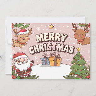 Charming Cartoon Merry Christmas Card with Santa a