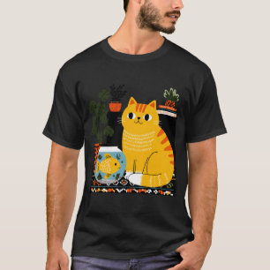 Charming Cat and Goldfish Bowl: A Cosy Home Scene T-Shirt