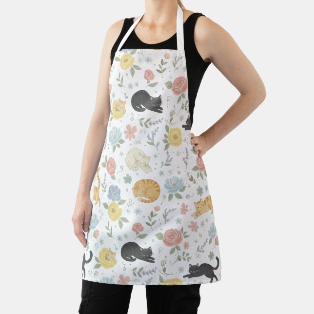 Charming Cat and Pastel Flower Pattern Apron  (Insitu)
