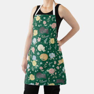 Charming Cat and Pastel Flower Pattern Apron