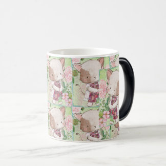 Charming Cat Girl with Vintage Floral Magic Mug