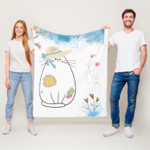 Charming Cat in a Spring Garden Fleece Blanket